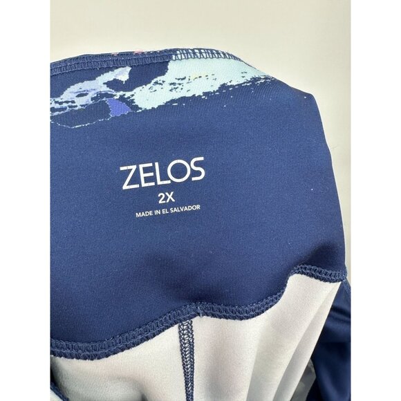 Zelos 2X Plus Size Performance Leggings Blue Abstract Print Running Walking Gym - Picture 8 of 9